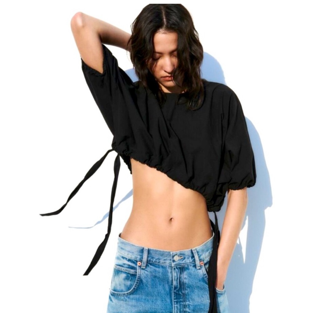 Zara Black Tie-Side Crop Top - small
